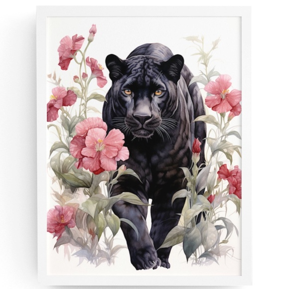 Watercolor Black Jaguar Wall Art Print Unframed - Majestic Jungle Elegance - Picture 1 of 6